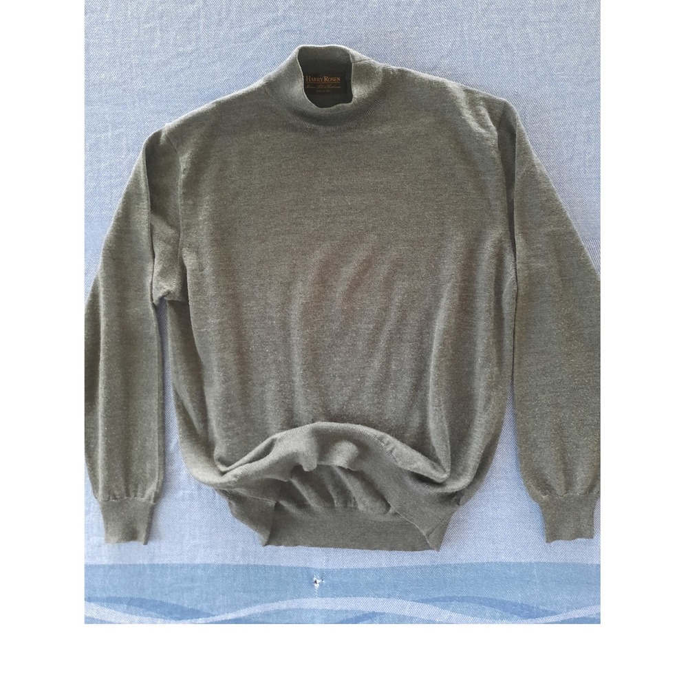 Harry Rosen Mens Merino Silk Cashmere Mock Neck Sweater Grey Made in Italy Large